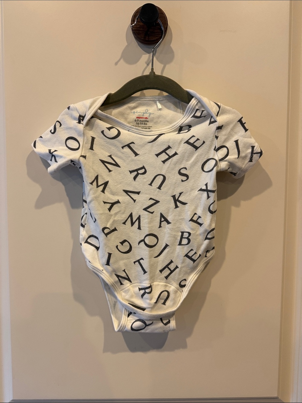 Magnetic Me White One-Piece Bodysuit with Gray Alphabet Print